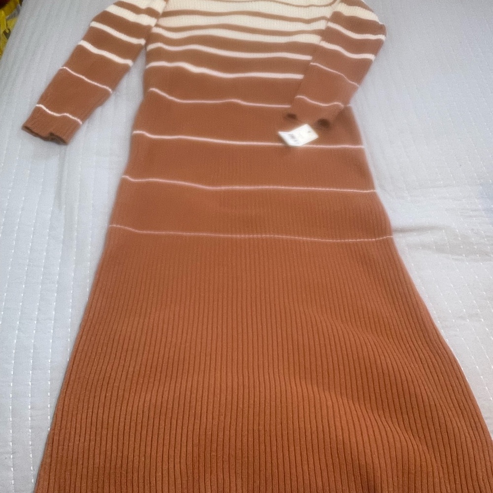 (NWT) Striped brown and Cream Knit Dress. Super soft snd comfortable.